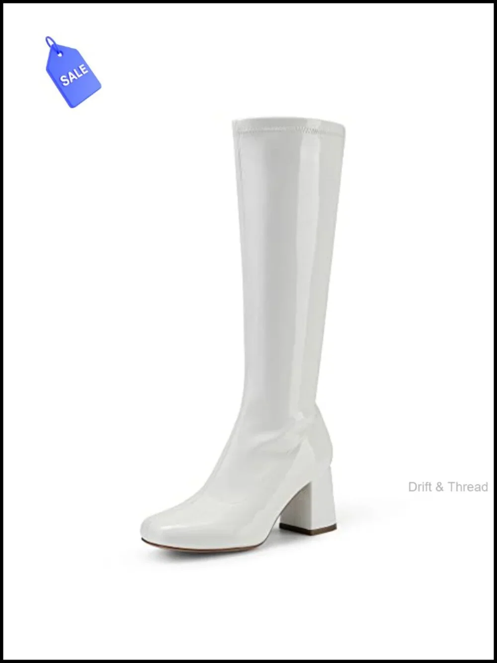 Women's Knee High Gogo Boots Square Toe Chunky Heel Faux Leather